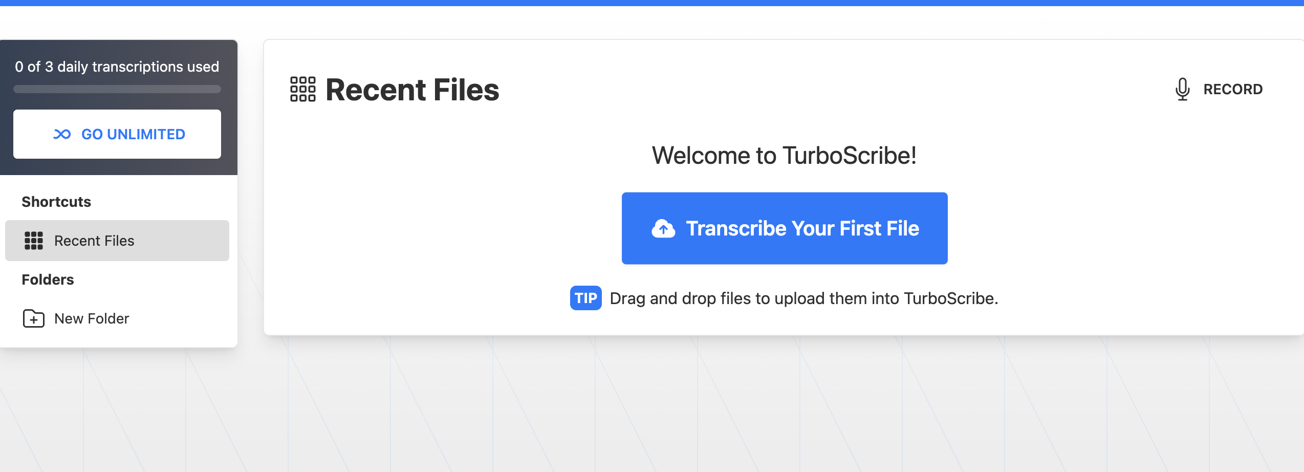 TurboScribe Main Interface