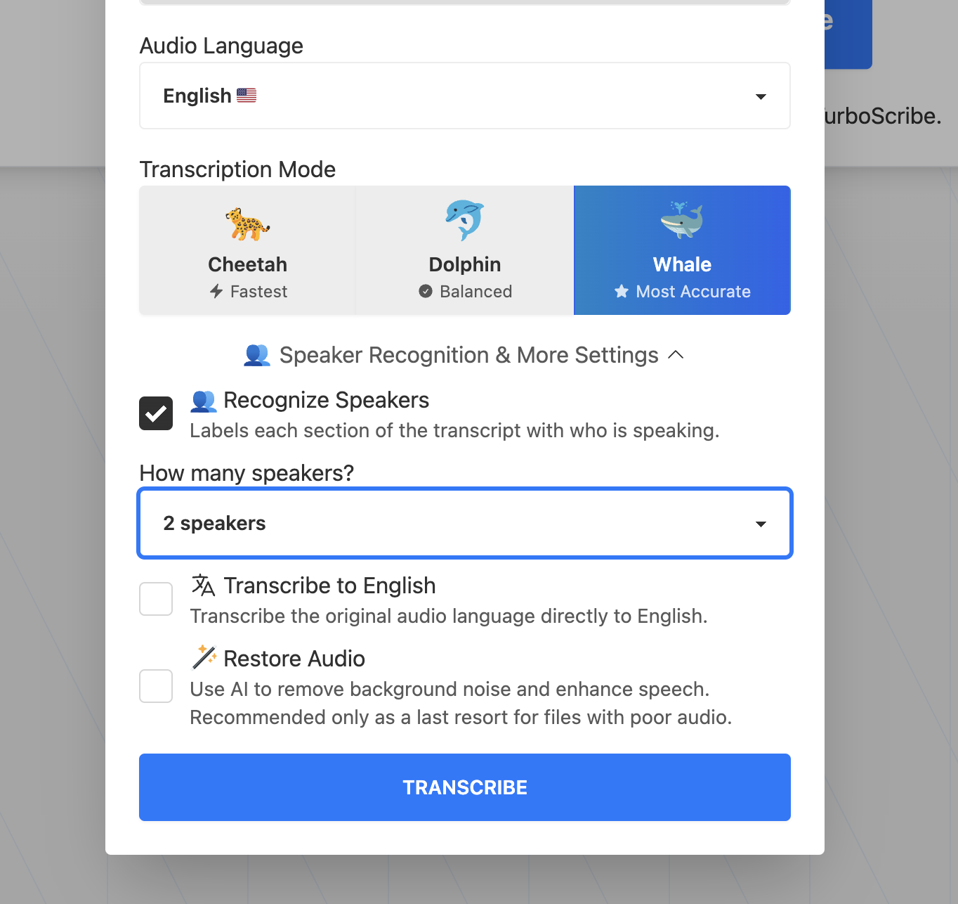 TurboScribe Upload Interface